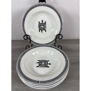 4 Set HF Coors Santa Fe Railway Ancient Mimbreno Indian Turtle Soup Rimmed Bowls